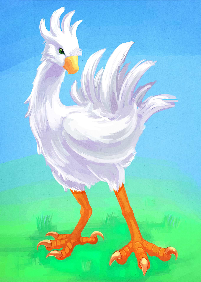 Chocobo illustration on green field