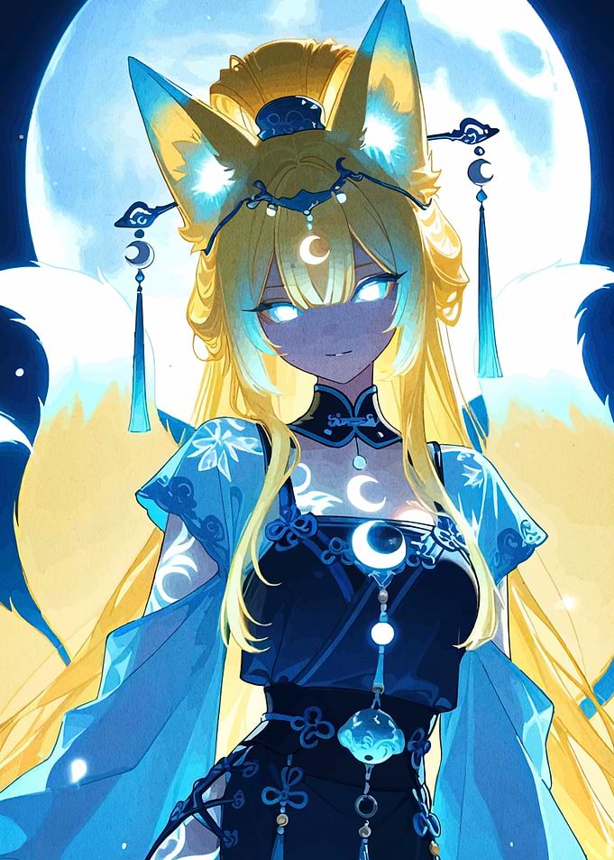 Anime Fox Girl with Moon Theme