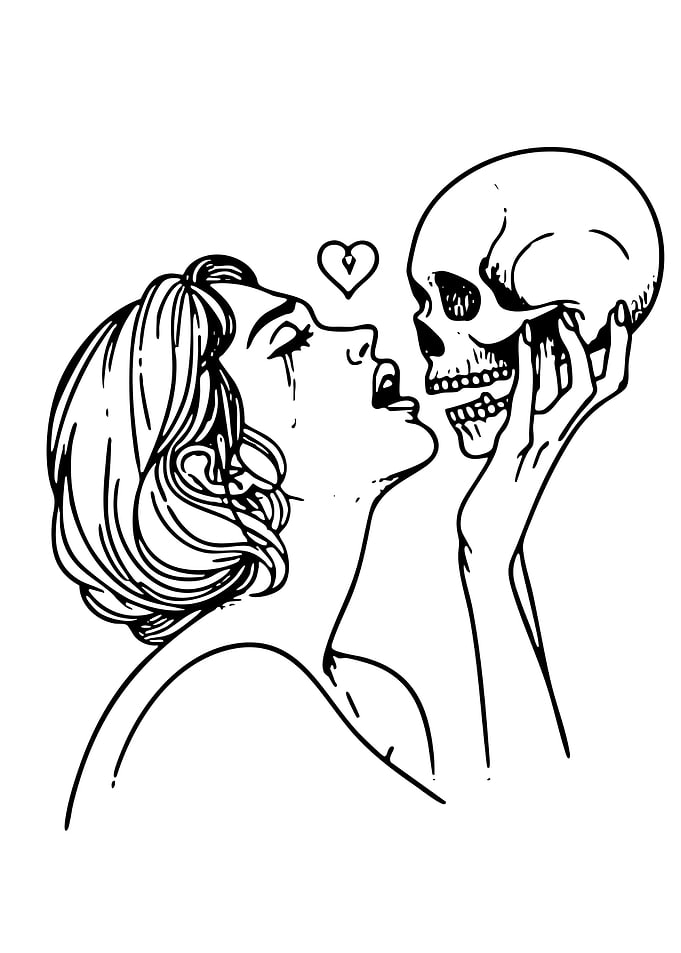 Woman and Skull Line Art