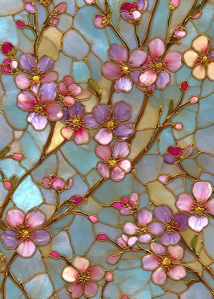 Stained Glass Cherry Blossom Pattern