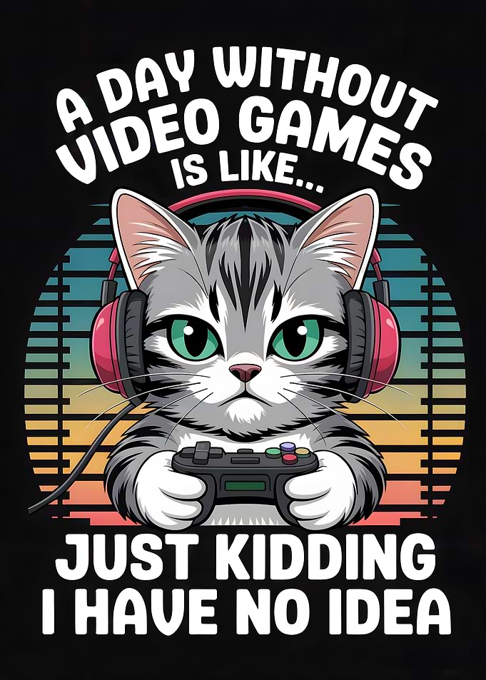 Gamer Cat with Controller and Headphones