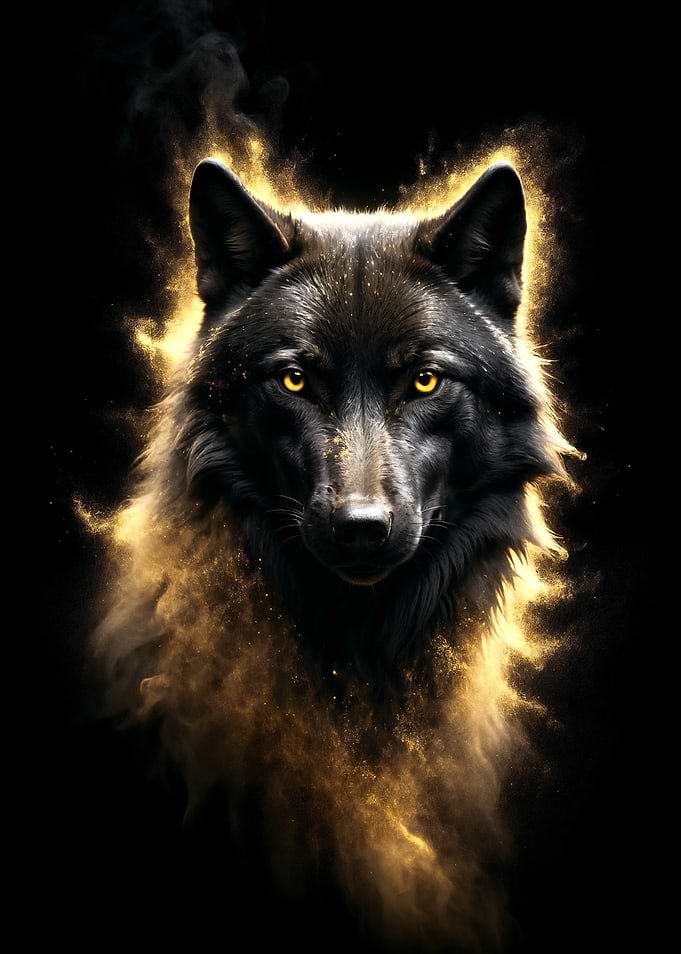 Golden Particle Aura Wolf Portrait