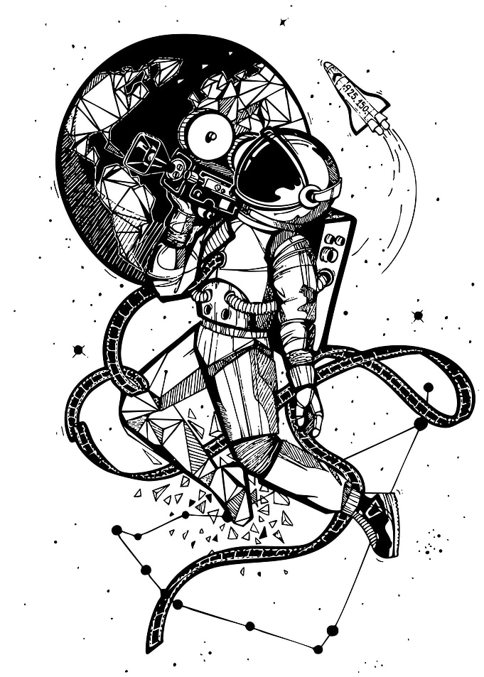 Astronaut in Space Black and White