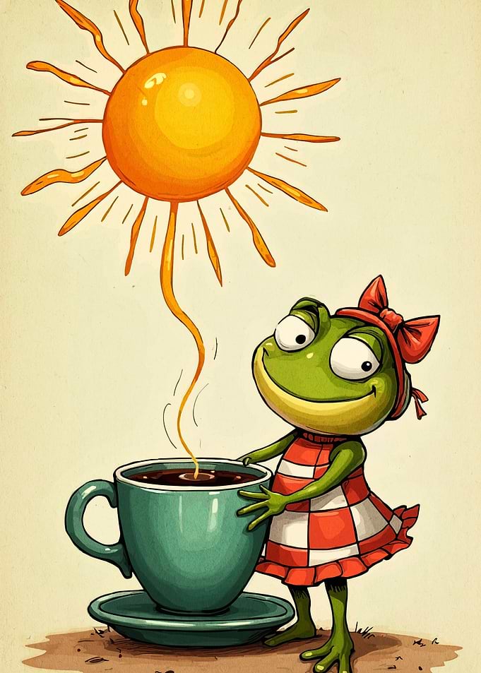 Frog with Coffee and Sunshine