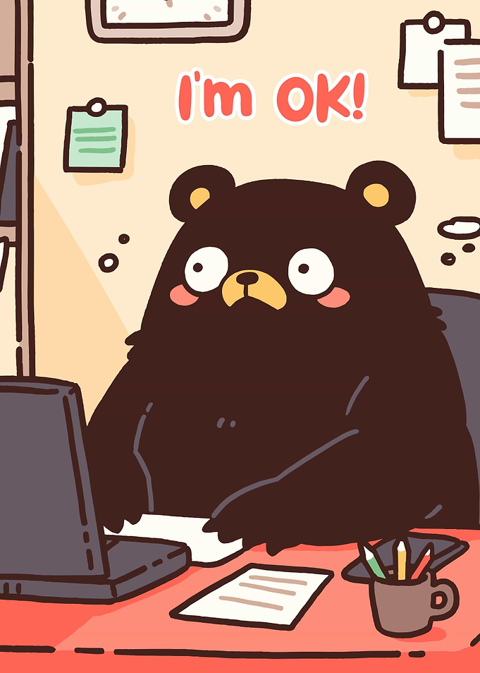 Cartoon Bear Working at Desk