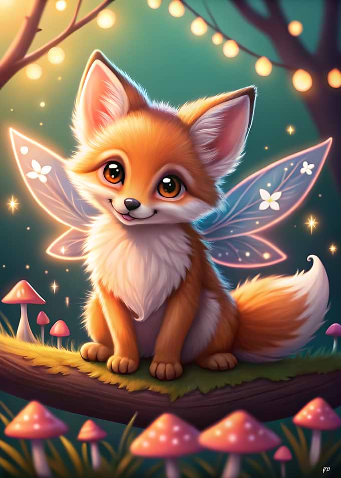 Cute Fox Fairy with Mushrooms