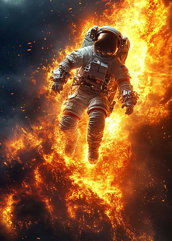 Astronaut engulfed in flames in space