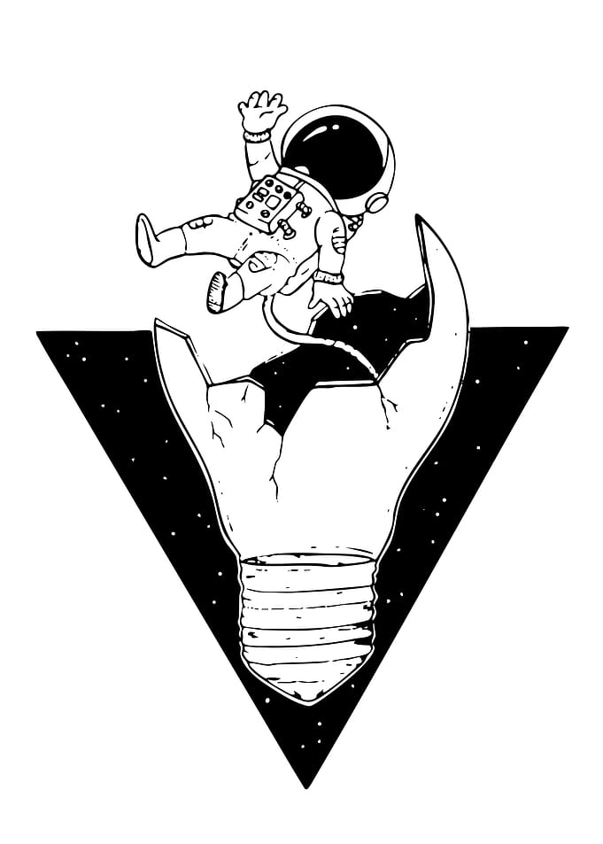 Astronaut on Broken Lightbulb in Space