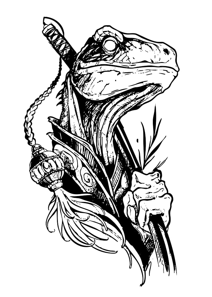 Dinosaur Warrior Black and White Illustration