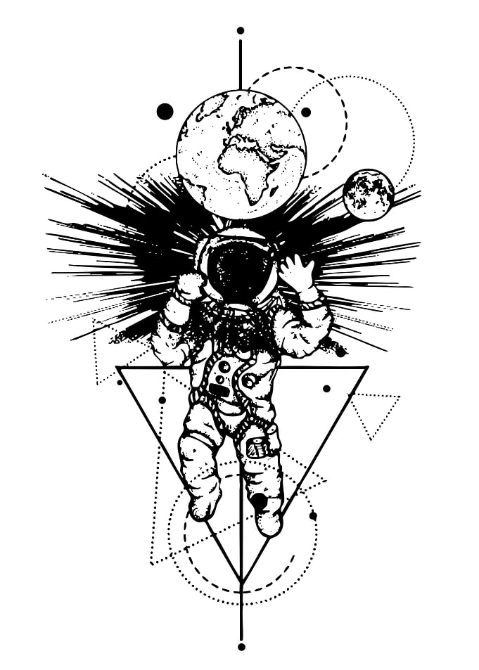 Astronaut with Earth and Geometric Shapes