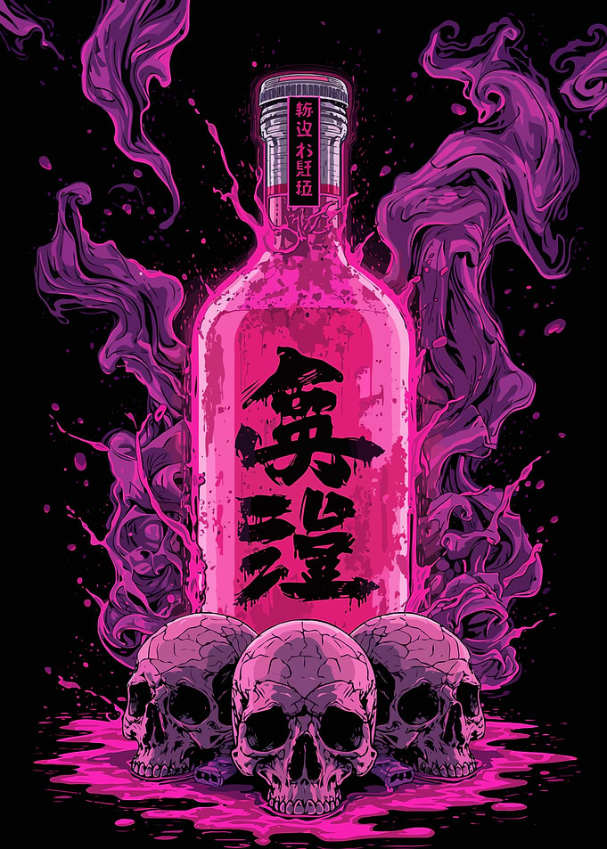 Pink Poison Bottle with Skulls