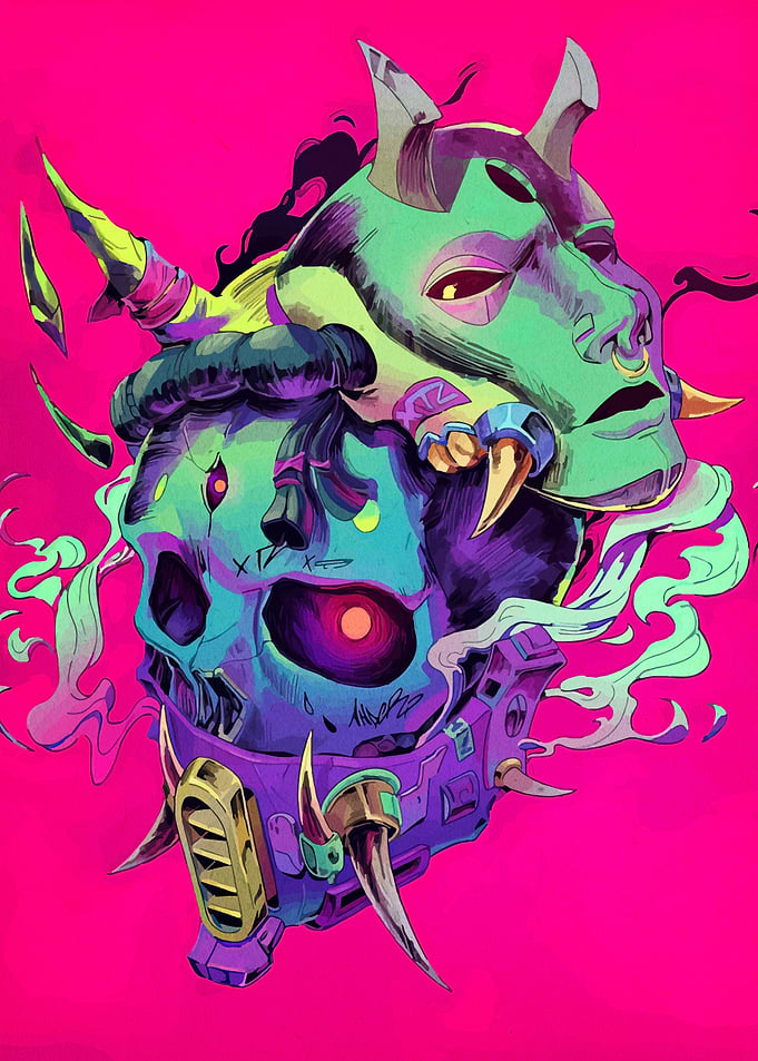 Cyberpunk Skull and Mask Illustration