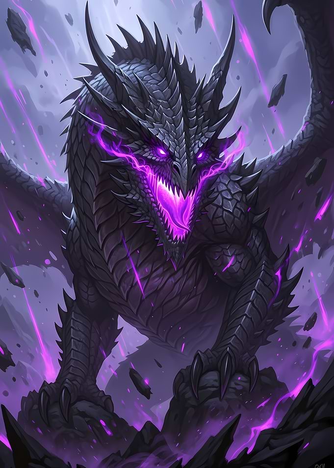 Black Dragon with Purple Energy