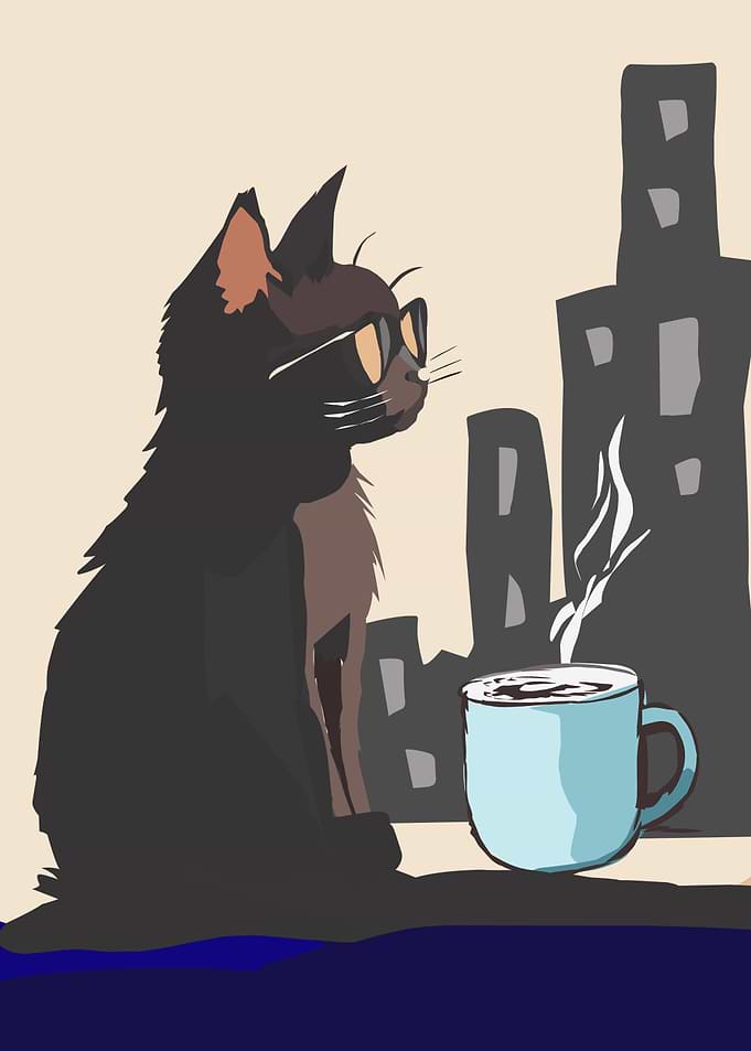 Cool Cat with Coffee in City