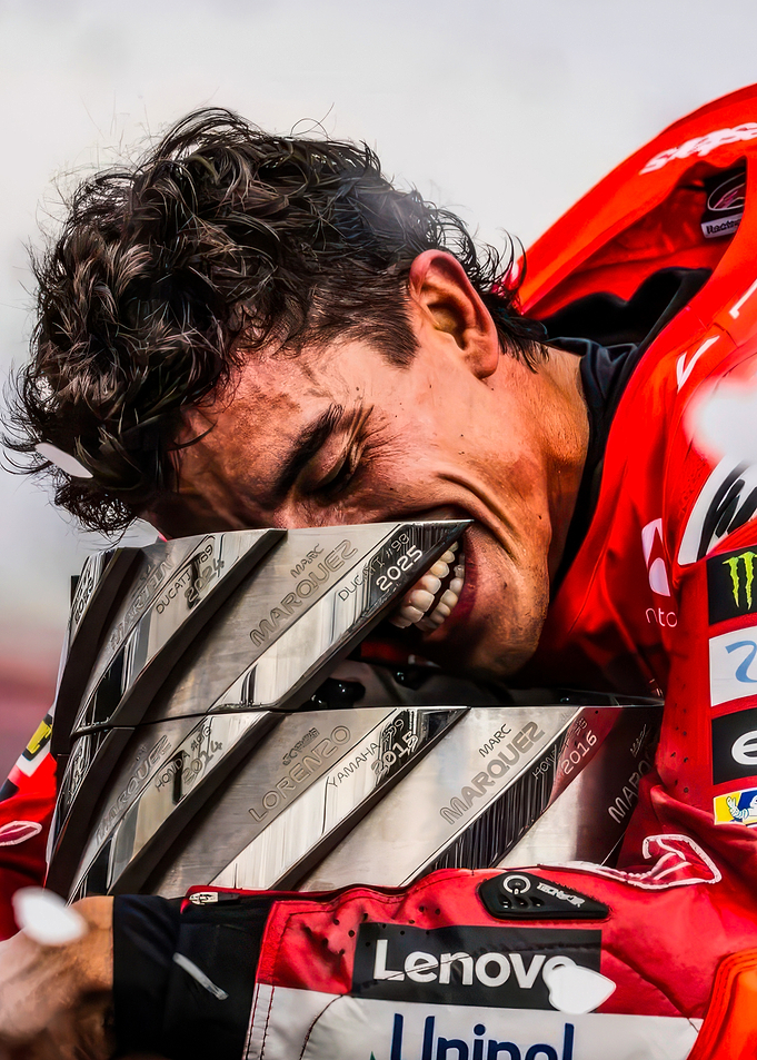 Victorious Racer Embracing Trophy