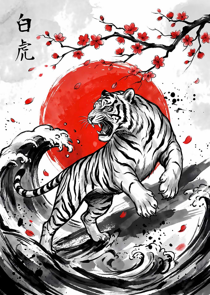 White Tiger Japanese Art