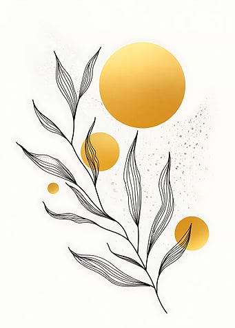 Minimalist Botanical Art with Golden Circles