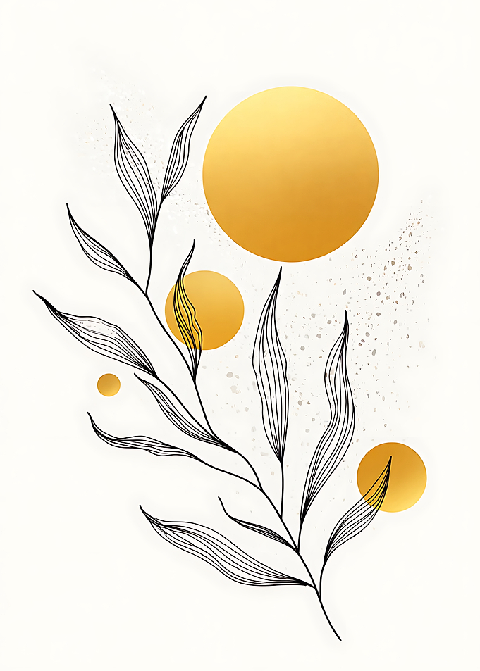 Minimalist Botanical Art with Golden Circles