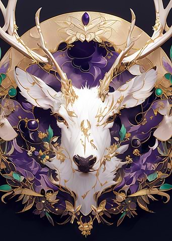 Ornate White Deer with Gold Accents