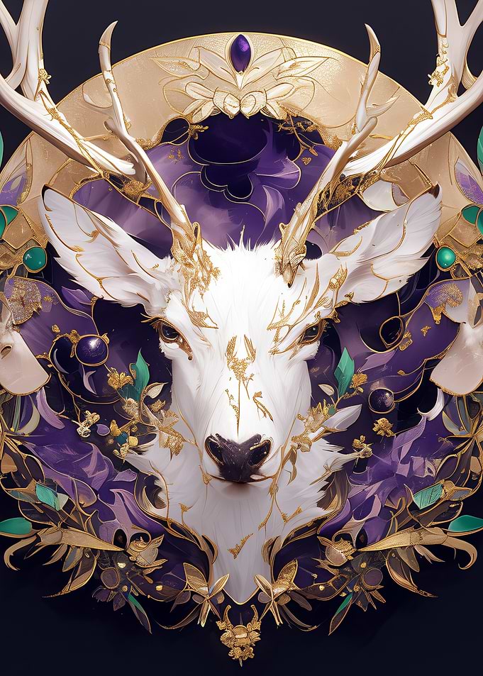 Ornate White Deer with Gold Accents