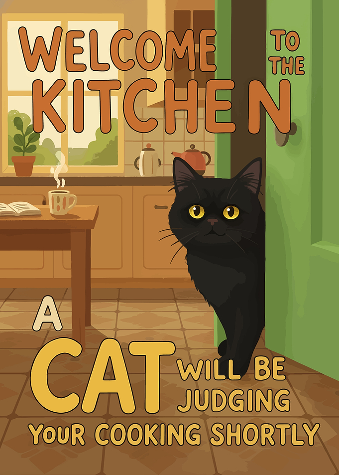 Welcome Kitchen Cat Judging Cooking