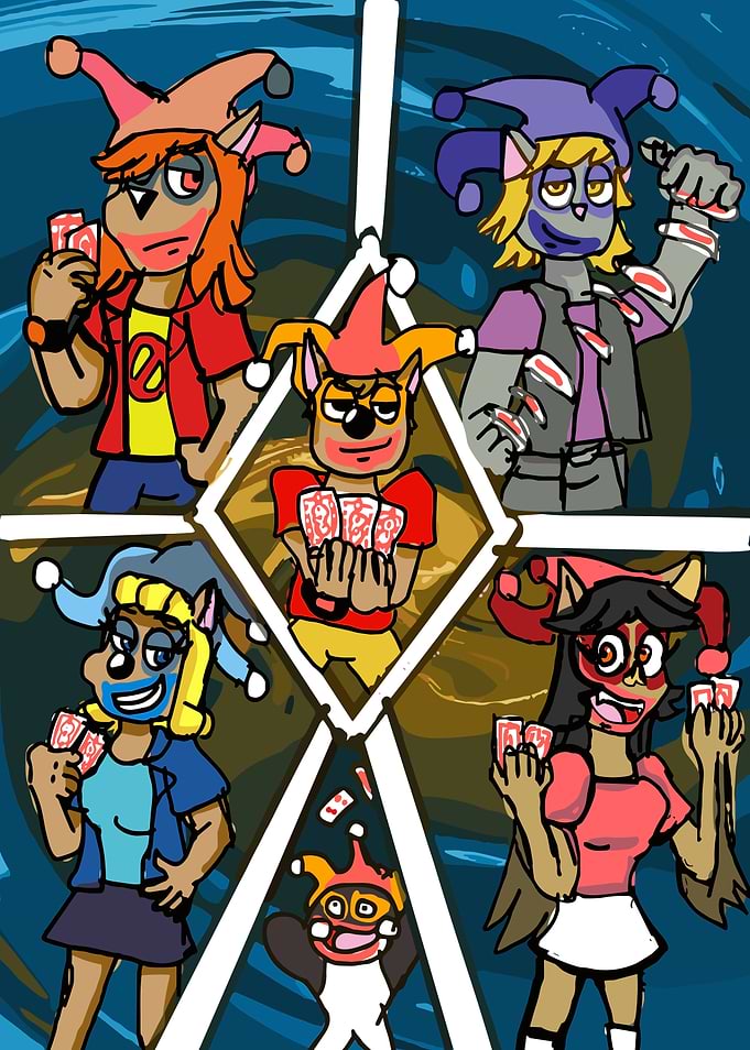 Cartoon Jesters Playing Cards Illustration