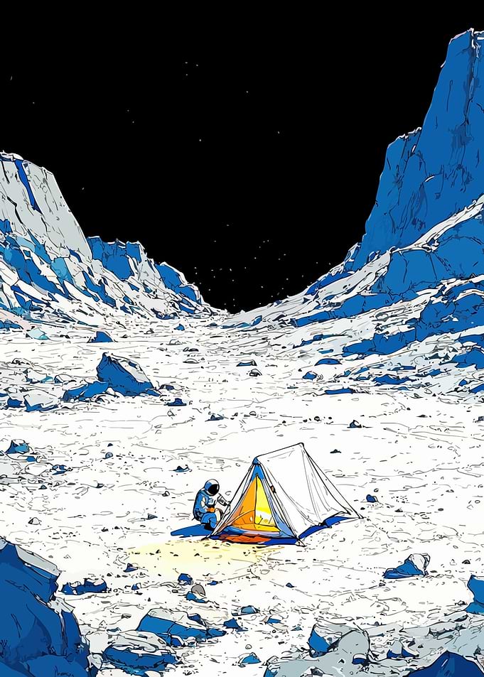 Astronaut Camping on a Lunar Landscape