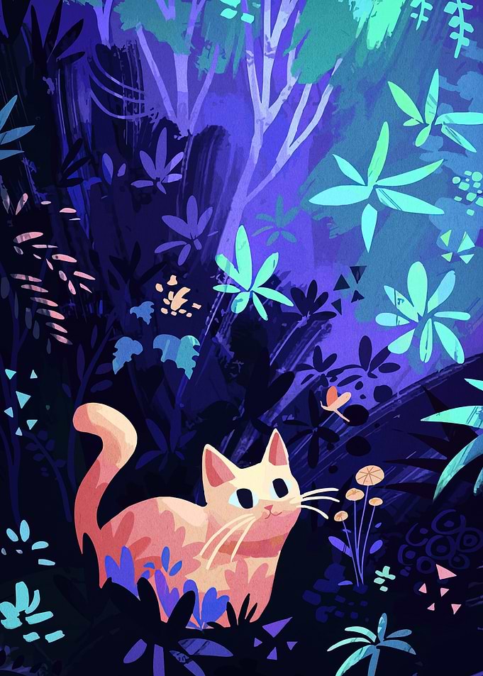Cat in a Blue Forest