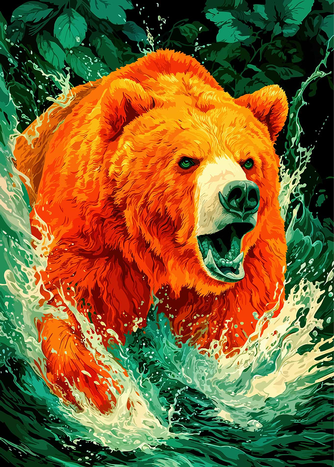 Roaring Bear in Water