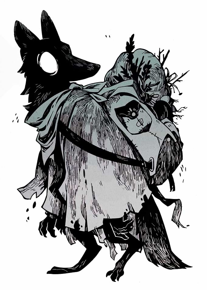Stylized Wolf Character with Backpack Illustration