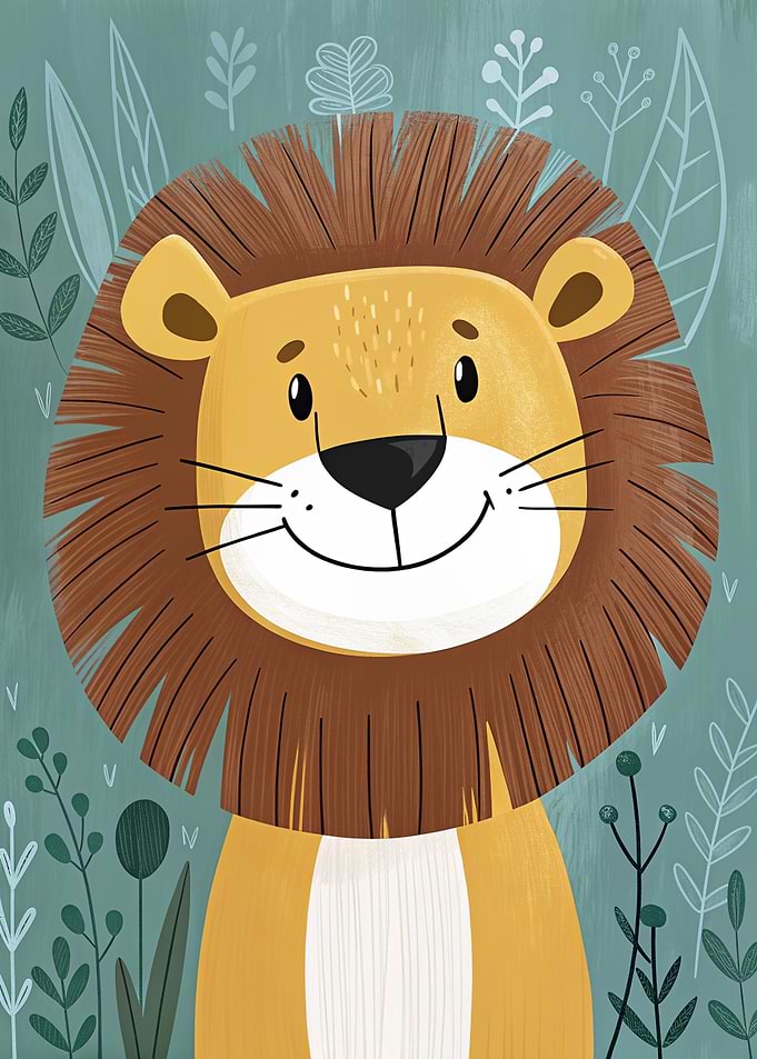 Cute Cartoon Lion Portrait Illustration