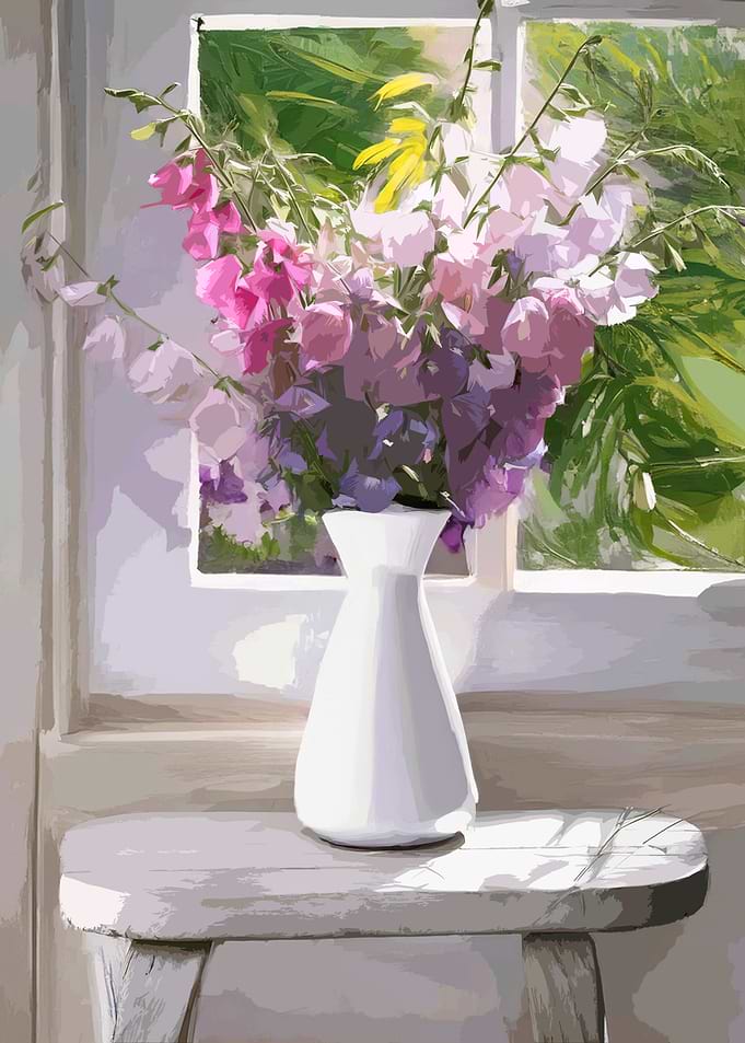 Floral Still Life by Window