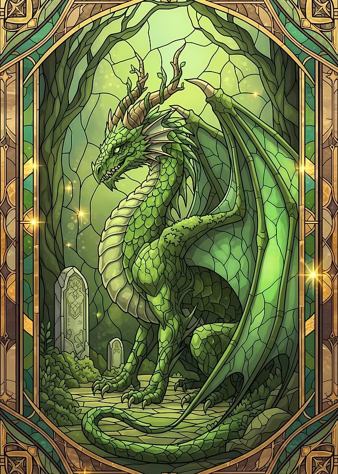 Green Dragon Stained Glass Illustration