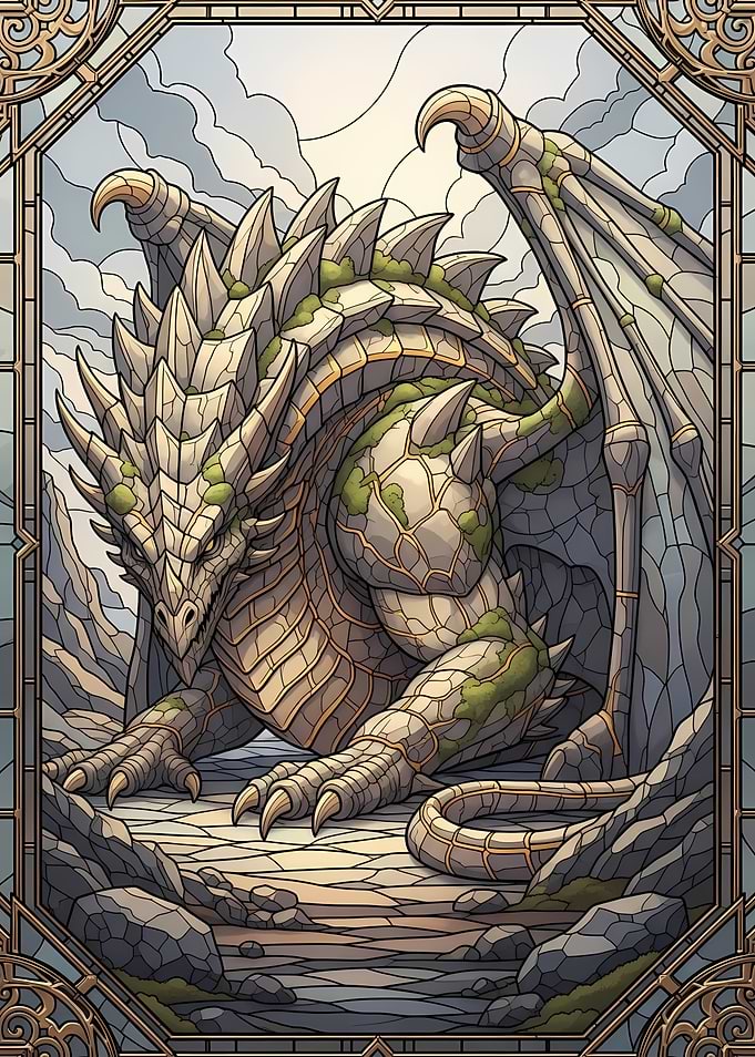 Stone Dragon Stained Glass Illustration