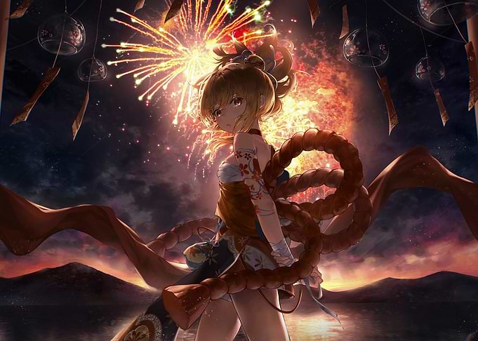 Girl with Fireworks Background