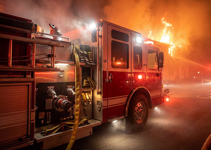 Firetruck at Burning Building