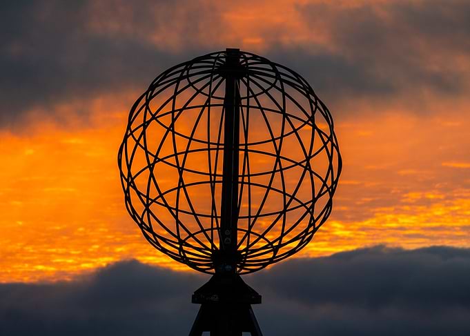 North Cape - Globe Sculpture at Sunset