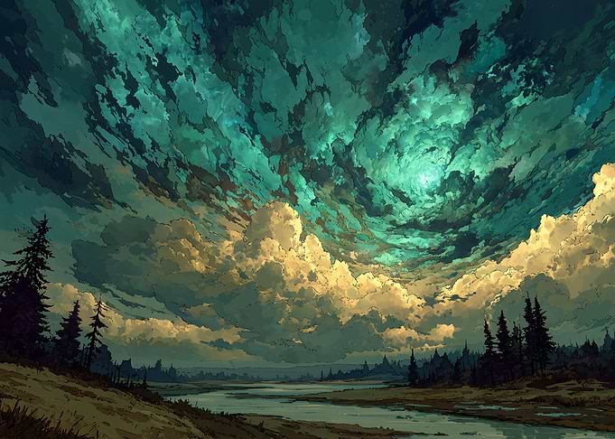 Dramatic Sky Landscape with River