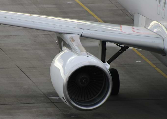 Airplane Engine and Wing Close-Up
