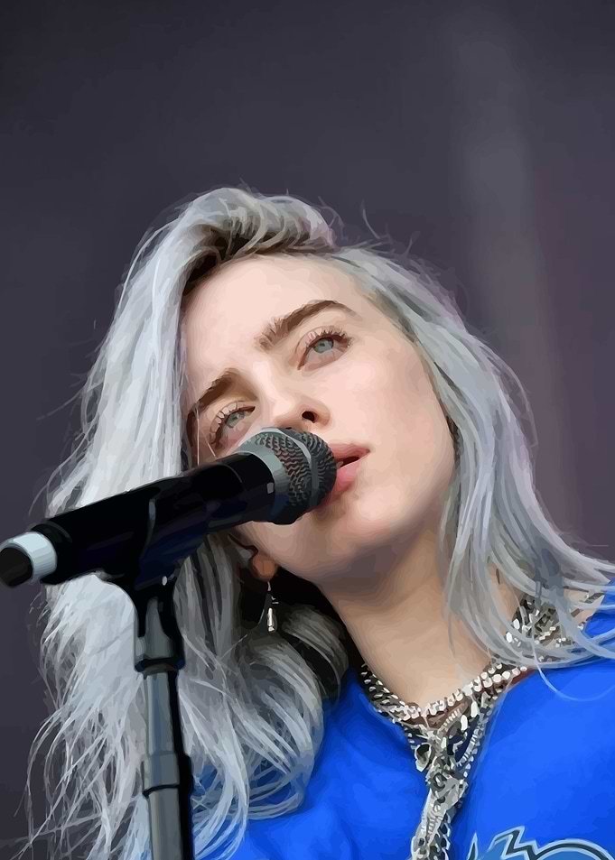 Billie Eilish singing into microphone