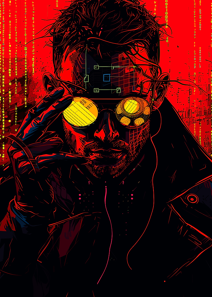 Cyberpunk Hacker Portrait with Binary Code