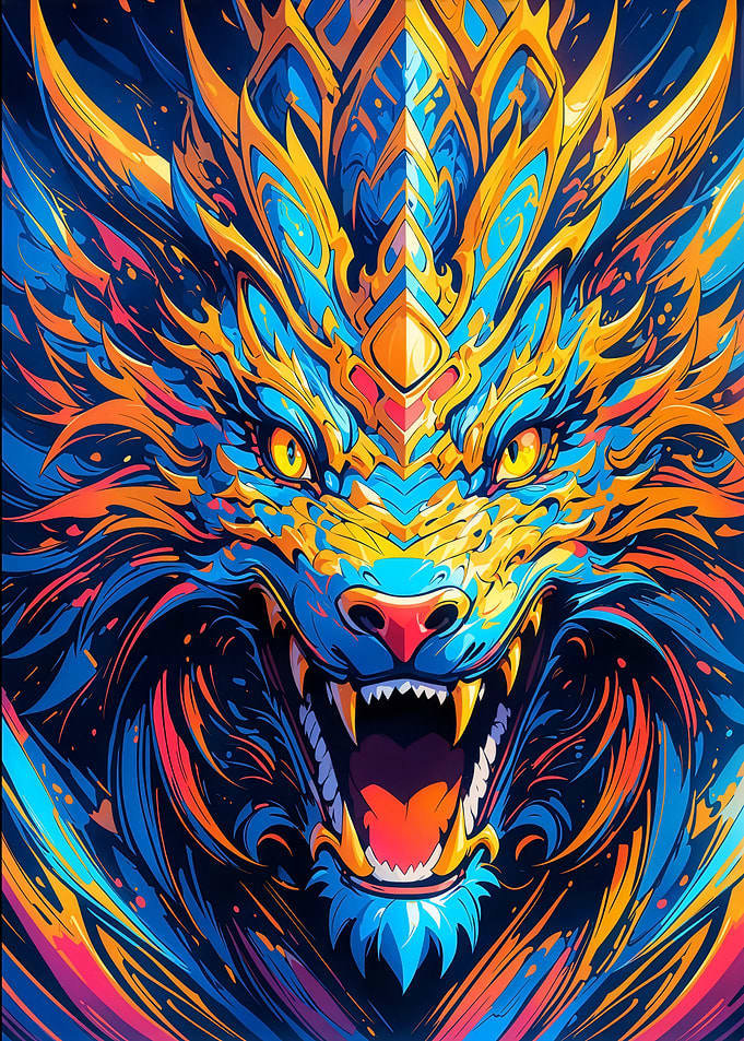 Colorful Dragon Head Illustration