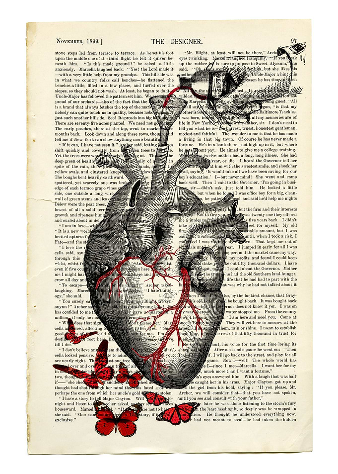 Anatomical Heart with Wine and Butterflies