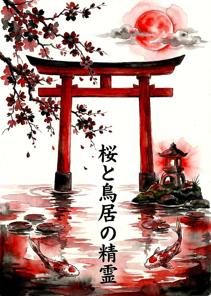 Japanese Torii Gate with Koi Fish