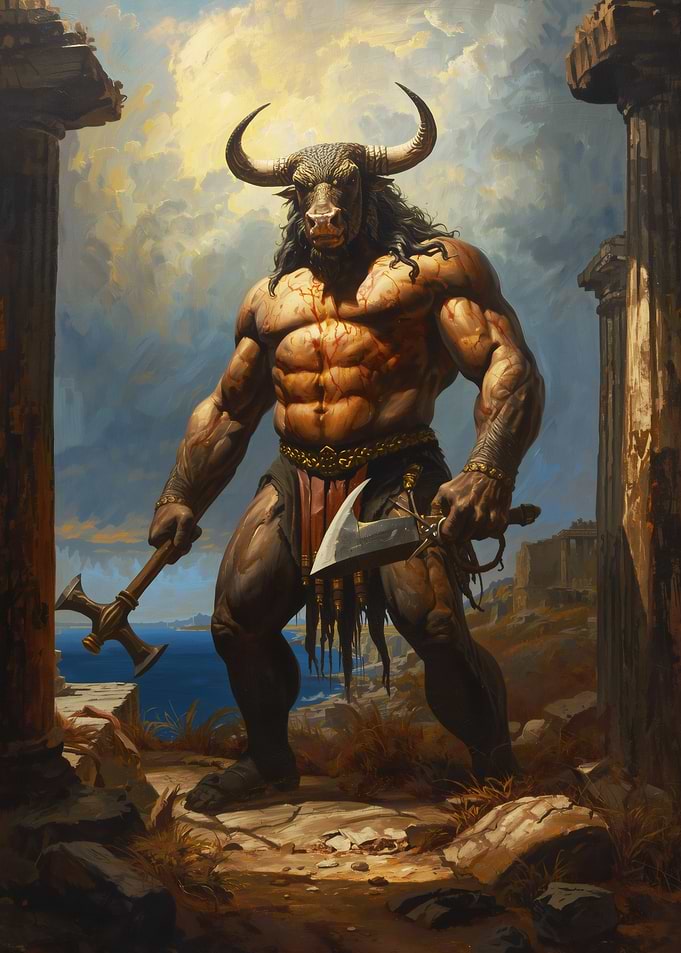 Minotaur Warrior with Axe and Sword