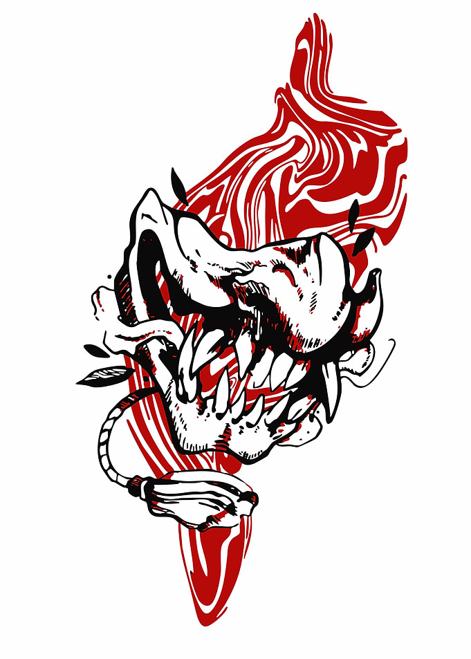 Wolf Skull with Red Swirls
