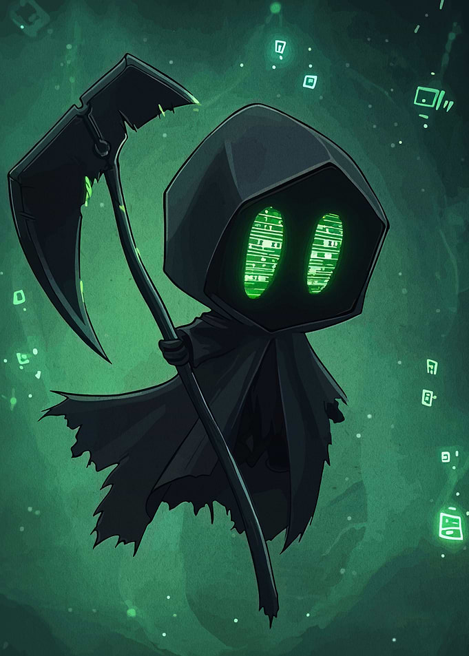 Cartoon Grim Reaper with Glowing Eyes