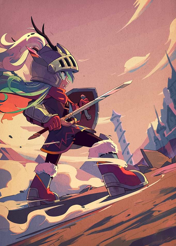Cartoon Knight with Sword and Shield