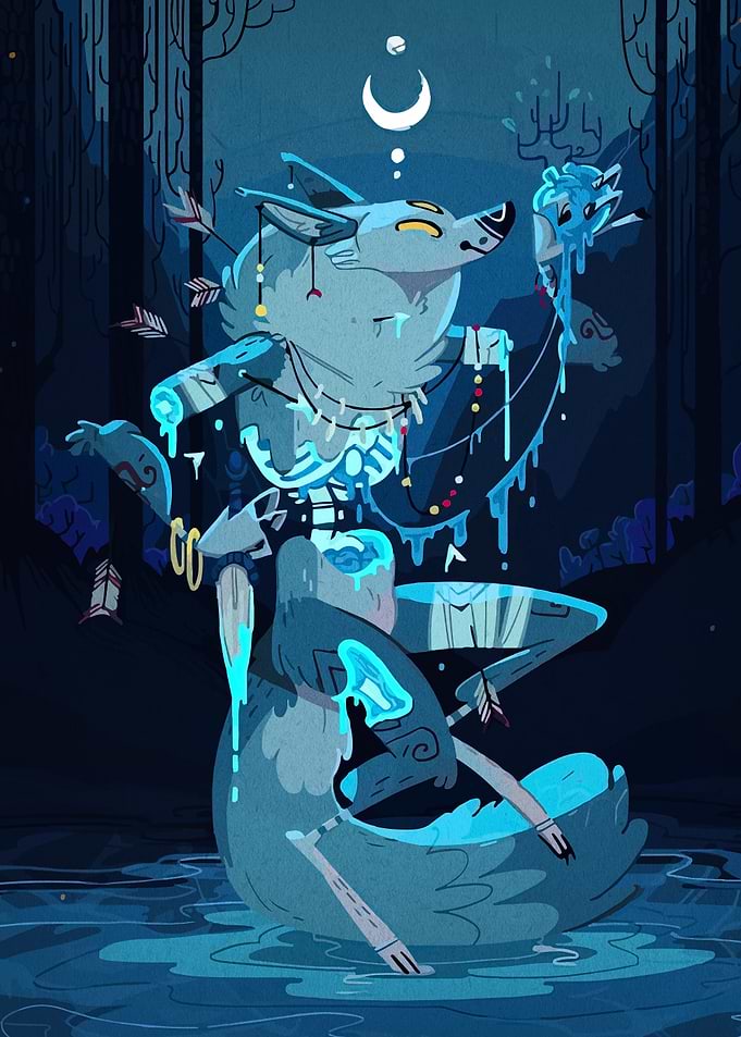 Mystical Wolf Shaman in Forest