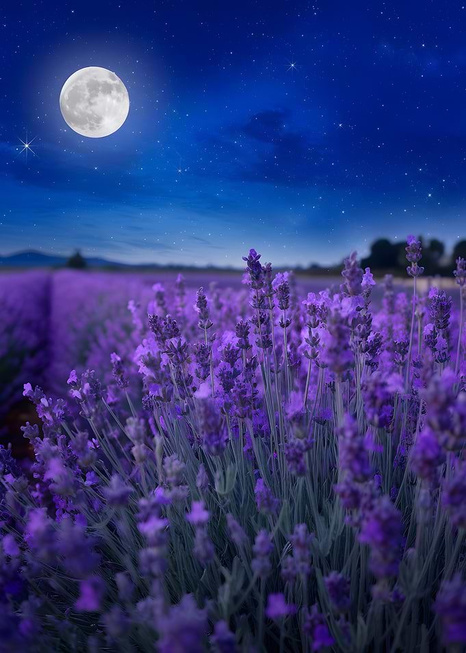 Lavender Field Under Moonlight